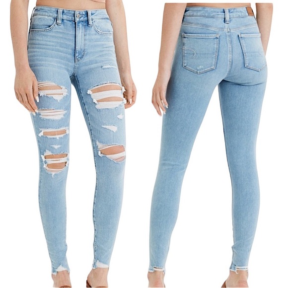 American Eagle Outfitters Denim - AMERICAN EAGLE 360 Next Level Distressed Super-
High-Waisted Jegging